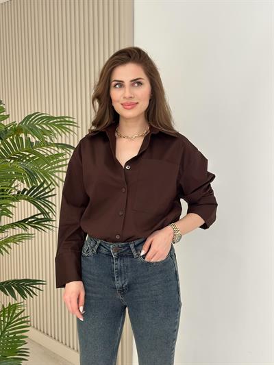 Premium Kalite Poplin Oversıze Gömlek Kahve