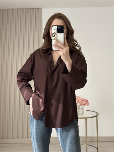 Premium Kalite Poplin Oversıze Gömlek Kahve