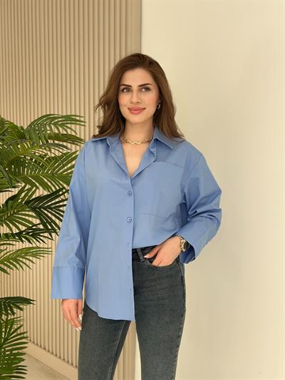 Premium Kalite Poplin Oversıze Gömlek Mavi