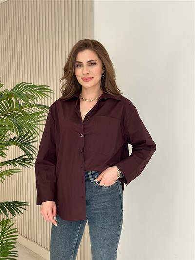 Premium Kalite Poplin Oversıze Gömlek Bordo