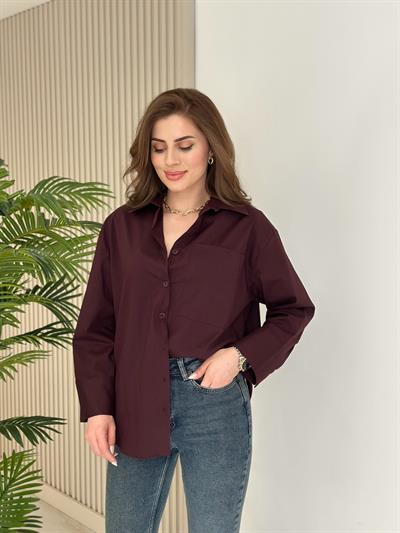 Premium Kalite Poplin Oversıze Gömlek Bordo