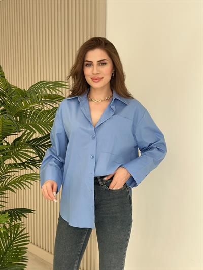Premium Kalite Poplin Oversıze Gömlek Mavi