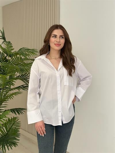 Premium Kalite Poplin Oversıze Gömlek Beyaz