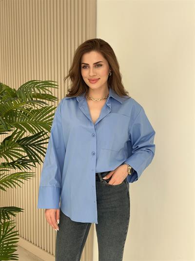 Premium Kalite Poplin Oversıze Gömlek Mavi