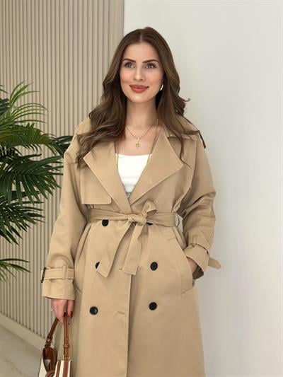 Premium Seri Kuşaklı Trençkot Bej
