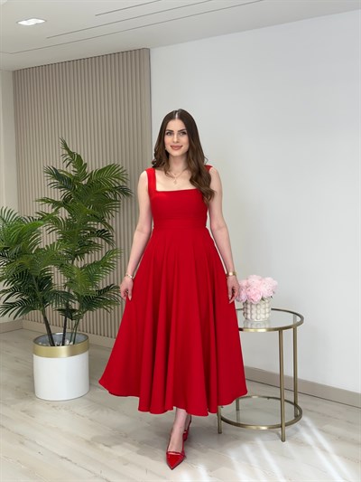 Pretty Arkadan Bağlama Detaylı Kalın Askılı Elbise Kırmızı