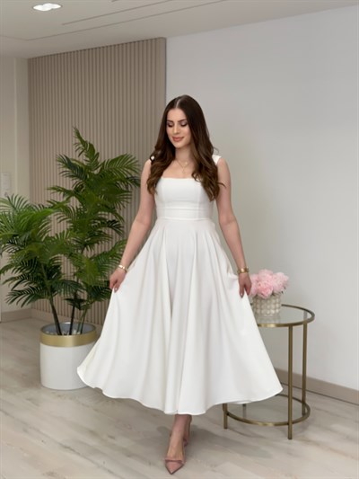 Pretty Arkadan Bağlama Detaylı Kalın Askılı Elbise Beyaz