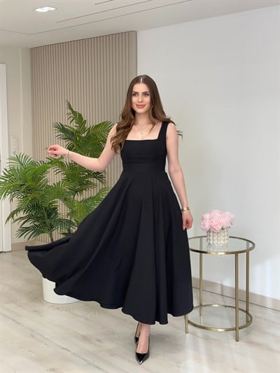 Pretty Arkadan Bağlama Detaylı Kalın Askılı Elbise Siyah