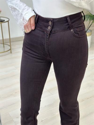 Push-Up Yüksek Bel Kalın Kemerli Likralı İspanyol Jean Pantolon Mürdüm