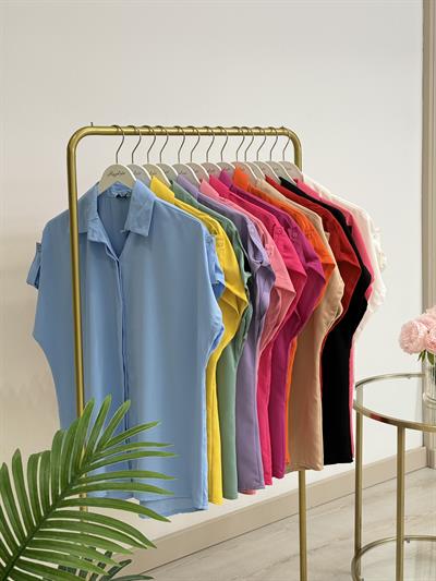 Rahat Kalıp İpek Krep Kolu Düğme Detaylı Gömlek Beyaz