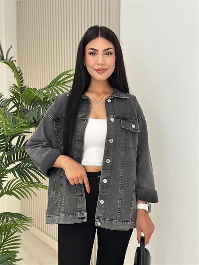 Rahat Kalıp Kot Ceket Füme