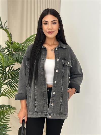 Rahat Kalıp Kot Ceket Füme