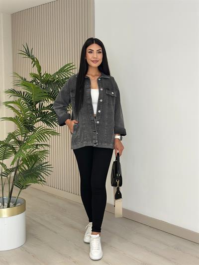 Rahat Kalıp Kot Ceket Füme