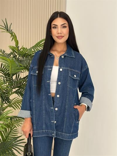 Rahat Kalıp Kot Ceket Mavi