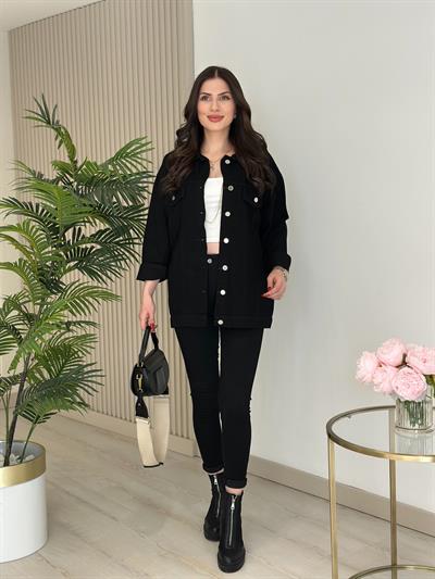 Rahat Kalıp Kot Ceket Siyah