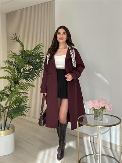 Şal Aksesuarlı Trençkot Bordo