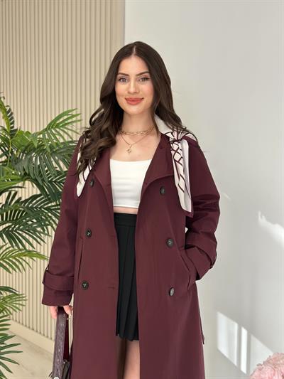 Şal Aksesuarlı Trençkot Bordo