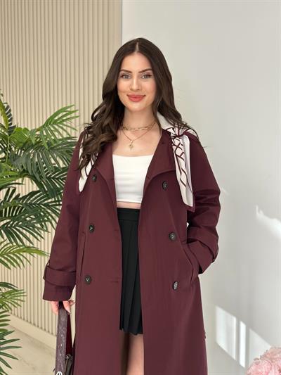 Şal Aksesuarlı Trençkot Bordo