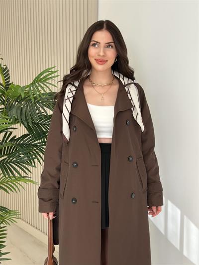 Şal Aksesuarlı Trençkot Kahve