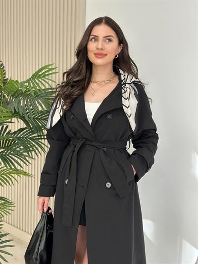 Şal Aksesuarlı Trençkot Siyah