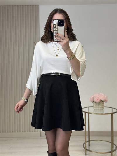 Salaş Yarasa Kol Modal Kumaş Bluz Beyaz