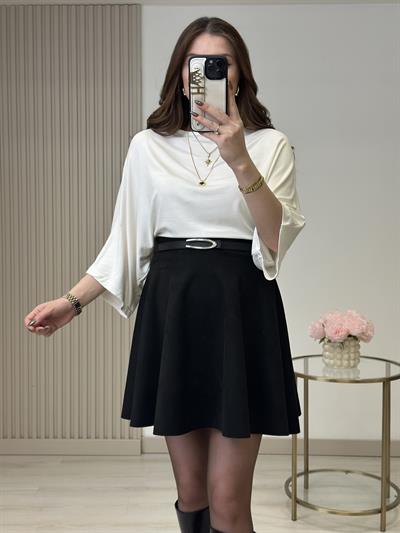 Salaş Yarasa Kol Modal Kumaş Bluz Beyaz