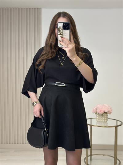 Salaş Yarasa Kol Modal Kumaş Bluz Siyah