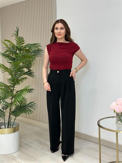 Sandy Kumaş Tek Omzu Dekolteli Bluz Bordo