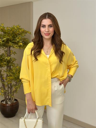 Oversıze İpek Krep Gömlek Sarı