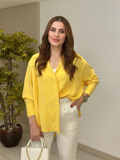 Oversıze İpek Krep Gömlek Sarı