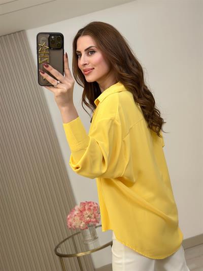 Oversıze İpek Krep Gömlek Sarı