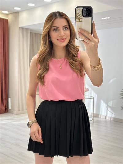 Sıfır Kol Rahat Kalıp Basıc Bluz Pembe