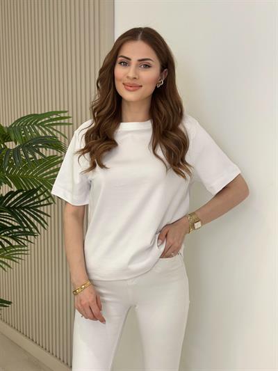 Sıfır Yaka Basıc Tshirt Beyaz