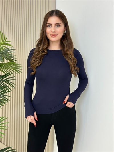 Sıfır Yaka Parmak Geçmeli Body Lacivert