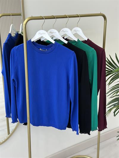 Sıfır Yaka Yakası Ve Kol Ağzı Simli Merserize Saks Mavi