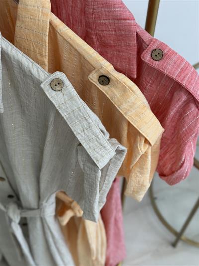 Simli Çizgili İçi Jüponlu Elbise Pembe