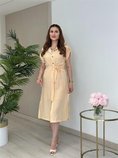 Simli Çizgili İçi Jüponlu Elbise Sarı