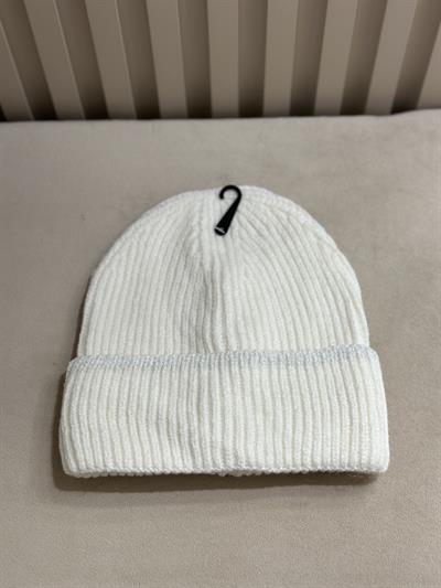 Simli Çizgili Örgü Bere Krem