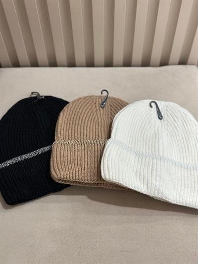 Simli Çizgili Örgü Bere Siyah