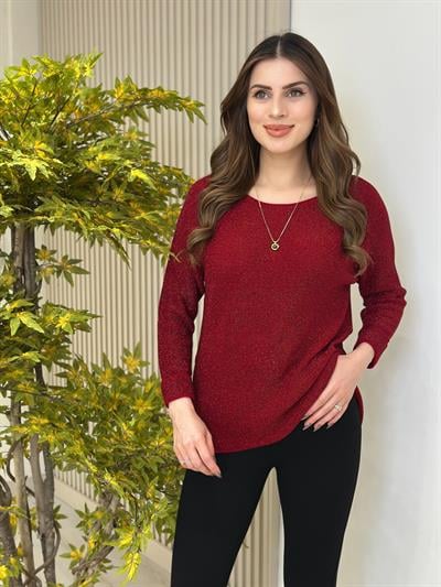 Simli Yanları Yırtmaçlı Triko Kırmızı