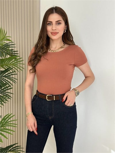 Sırt Detaylı Fitilli Orj. Marka Bodysuit Kiremit