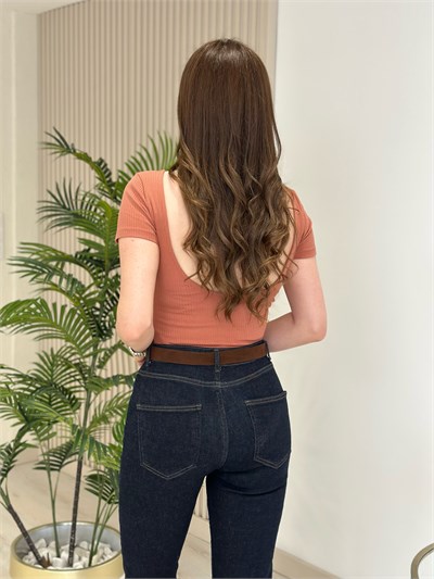 Sırt Detaylı Fitilli Orj. Marka Bodysuit Kiremit