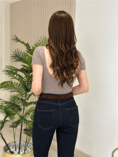 Sırt Detaylı Fitilli Orj. Marka Bodysuit Vizon