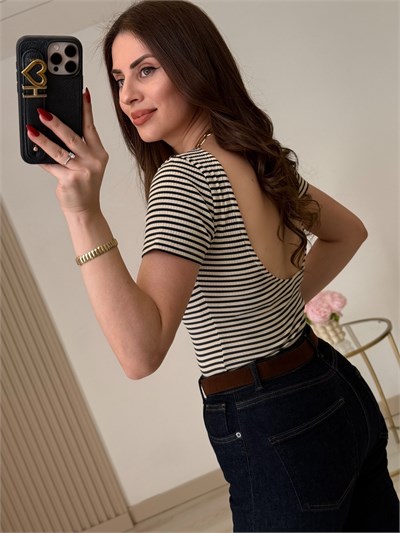 Sırt Detaylı Fitilli Orj. Marka Bodysuit Çizgili