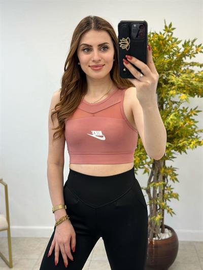 Sırtı Ve Göğsü Transparan Detaylı Sporcu Büstiyer Pembe