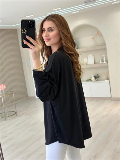 Siyah Likralı Tül Gömlek