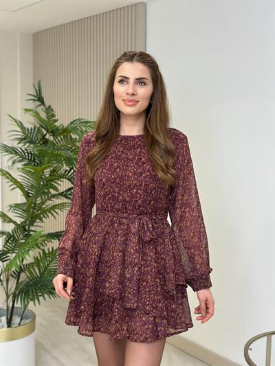 Soleil Şifon Kumaş Vatkalı Desenli Elbise 