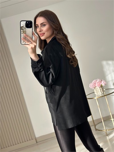 Süet Degaje Yaka Marka Muadili Sweatshirt Siyah