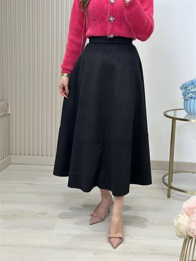 Süet Midi Boy Etek Siyah