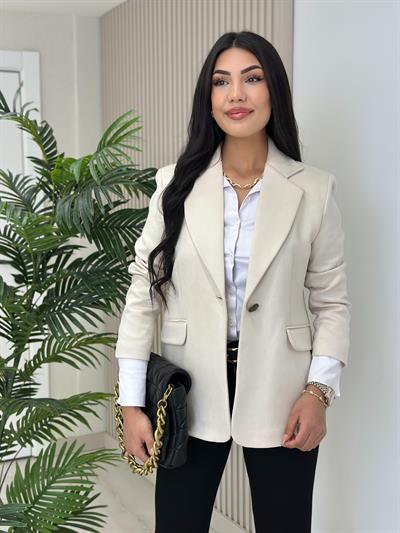 Süet Oversıze Astarlı Tek Düğme Ceket Bej